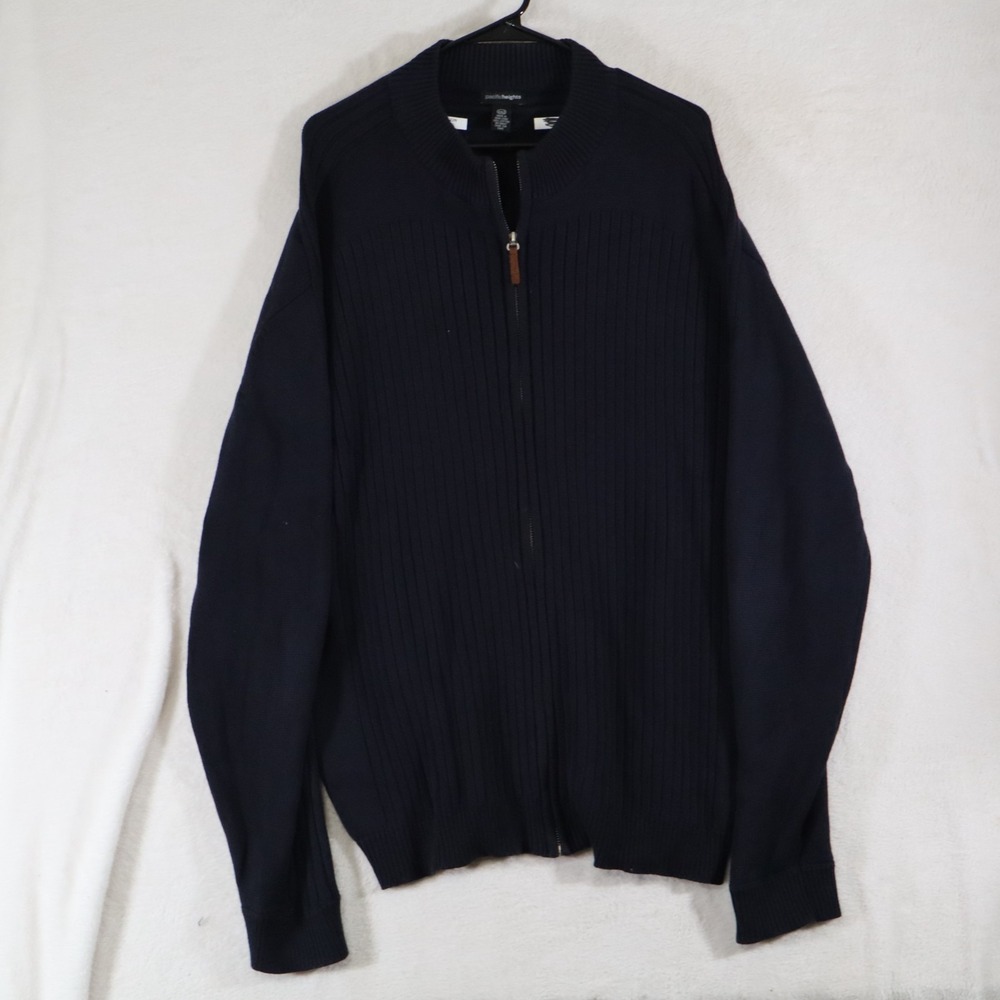 Pacific Heights Mens 2XLT Tall Navy Blue Full Zip Ribbed Cotton Knit Sweater